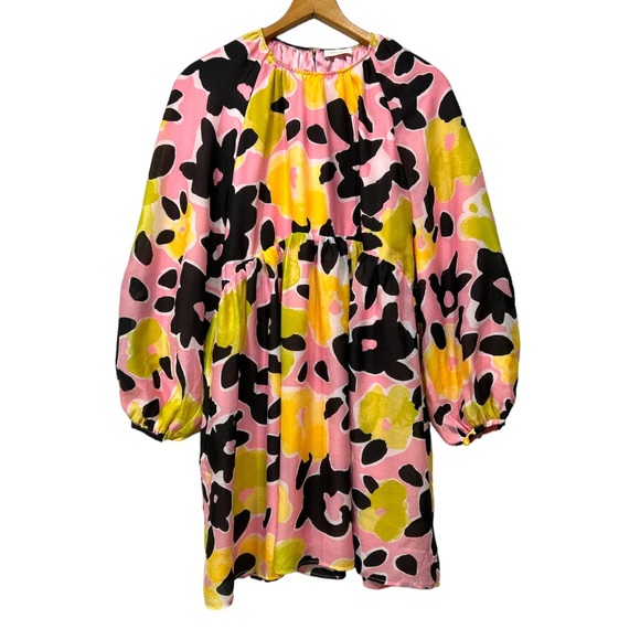 Stine Goya Kelly Floral Jacquard Babydoll Dress Black Pink Yellow Lime Large - Picture 3 of 16